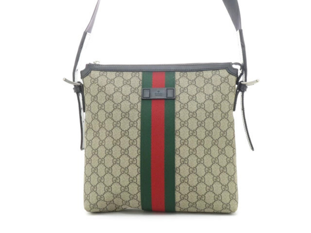 Gucci Bag Sherry GG Supreme Shoulder Beige Cream Black Leather